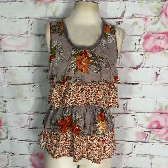 🔥 5 for 25🔥 Ric rac montage sleeveless mixed print tiered top - Picture 1 of 10